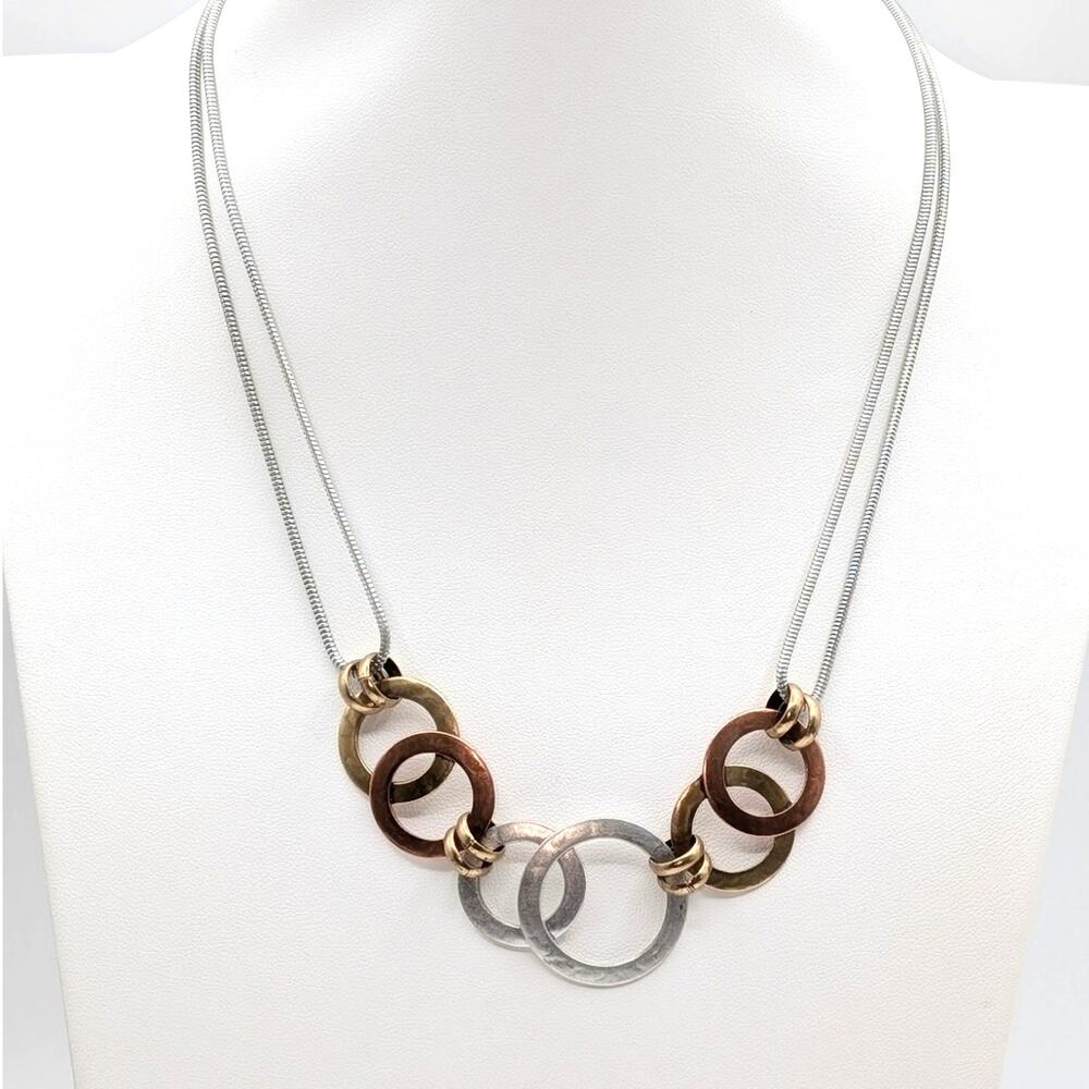 Vintage Marjorie Baer Loopy Tri-Tone Metal Double Strand Chain 16"-19" Necklace